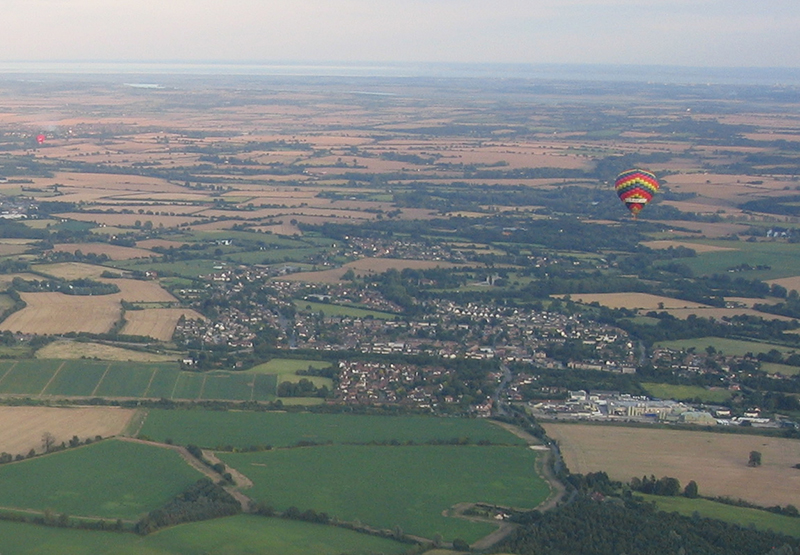 There are plenty of interesting large villages or small towns to view on a balloon flight over Essex. This aerial picture of Halstead near Sudbury and Colchester is an example of what a great platform for aerial photography a hot air balloon provides