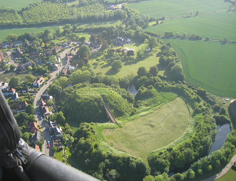 The remains of the 11th Century Norman castle at Pleshey are a great view on a balloon ride from Newland Hall or other of our Essex Balloon ride take off sites near Chelmsford.