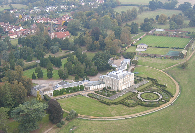 Terling Place, midway between Chelmsford and Witham in Essex is a regular view on Essex balloon rides. The family seat of Lord Rayleigh, this large Georgian house was built between 1772 and 1777 with additions in 1818 and 1824. The family name is Strutt and there are family connections to well known estate agency Strutt and Parker and the family has 8 arable farms over East Anglia producing in a typical year 50,000 tones of wheat for breadmaking, sugar beet and potatoes.

Click here
&nbsp;To check out our Essex balloon ride prices.
