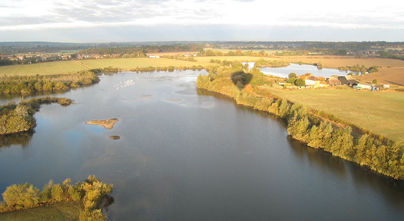 Go Ballooning in Essex and you will never be far from water. The county has over 350 miles of coastline and large rivers. Here is an aerial view of Lotts Farm and the lakes near Heybridge as we drift southward from Prested Hall for a balloon flight landing near Maldon or perhaps further to South Woodham Ferrers