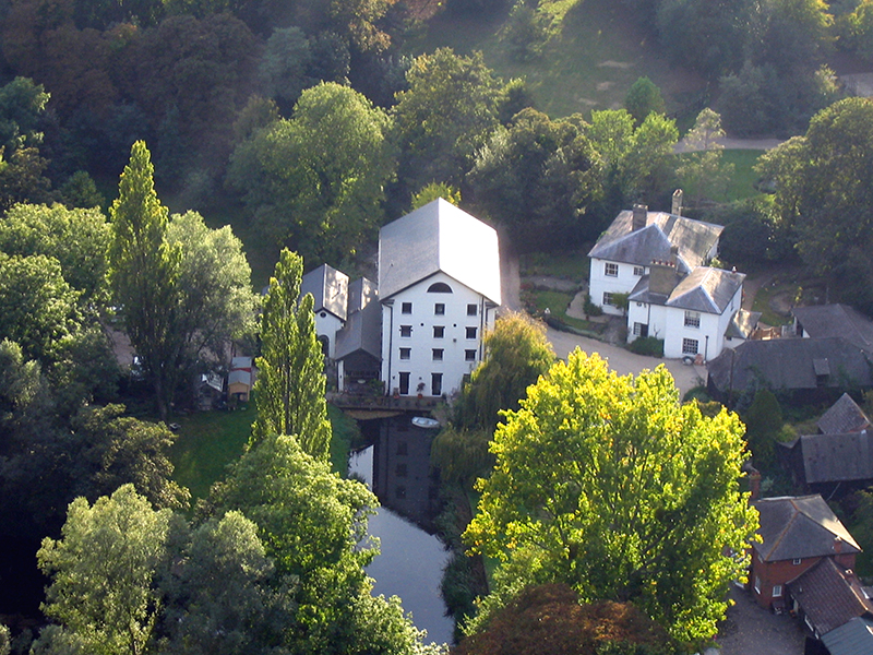 An aerial picture of Greys Mill, a four storey steam and water mill dating from 1856 which is largely complete apart from the chimney of its engine house. This is typical of the fine buildings that Essex will surprise you with on your balloon ride if you keep a good eye out. Also here is a good aerial view of Kelvedon railway station